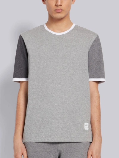 Thom Browne Contrast Sleeve Crewneck Cotton Ringer T-shirt In Grey