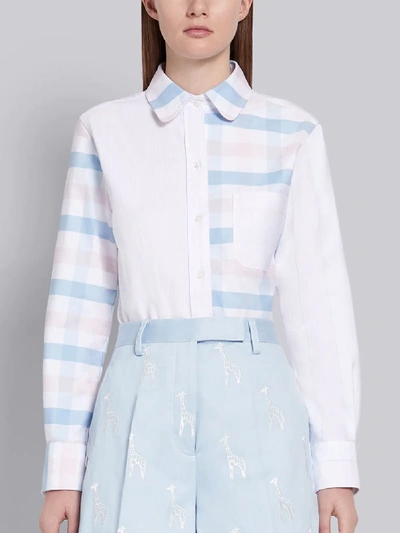 Thom Browne Multi-color Supima Cotton Oxford Buffalo Check Long Sleeve Round Collar Shirt In Pink