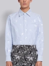 THOM BROWNE THOM BROWNE LIGHT BLUE COTTON OXFORD MULTI-ICON EMBROIDERED LONG SLEEVE SHIRT,MWL272A0672314776814