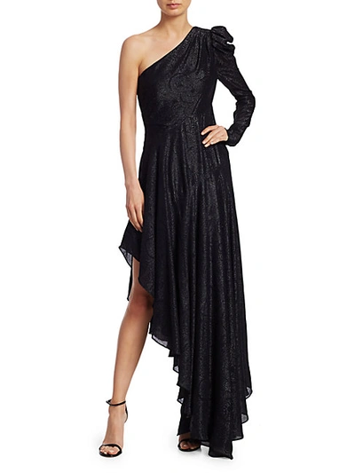 Amur Asymmetric One-shoulder Shimmer Dress In Black