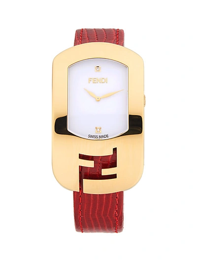 Fendi Chameleon Goldtone Stainless Steel, Diamond & Snake-embossed Leather Strap Watch In Red