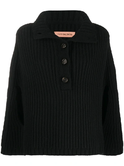 Yves Salomon Funnel-neck Ribbed Cape In Black