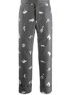 Thom Browne Animal-embroidered Cropped Trousers In Grey