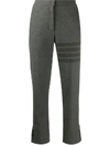 Thom Browne Cropped Trousers With Striped Pattern And Button Detailing In Grey