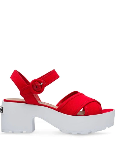 Miu Miu Gabardine Platform Sandals In Red