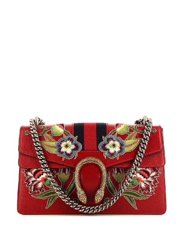 Pre-Owned Gucci Dionysus Floral Embroidery Shoulder Bag In Red | ModeSens