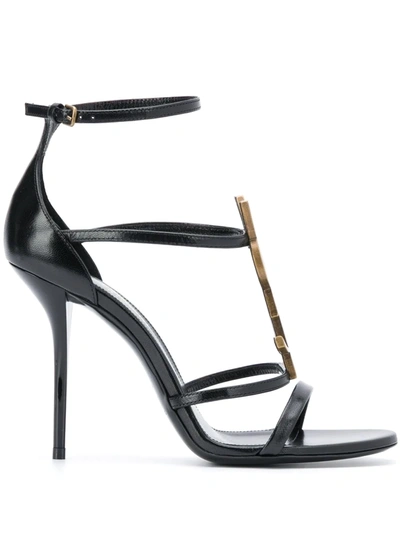 Saint Laurent Strappy Logo Stiletto Sandals In Black