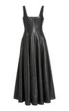 Staud Wells Fit & Flare Faux Leather Midi Dress In Black