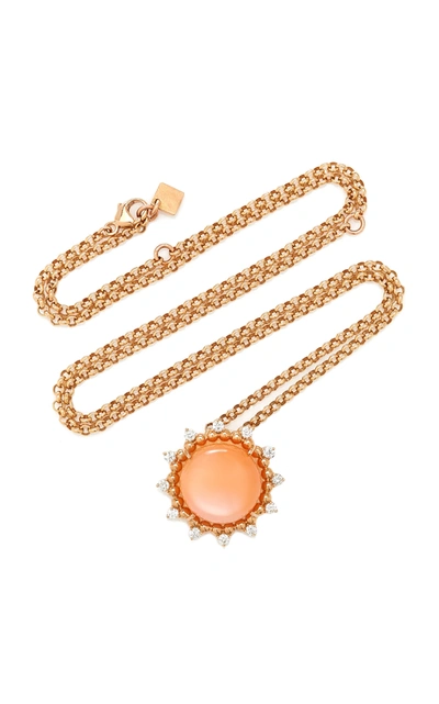 Kathryn Elyse Women's Sunburst 18k Rose Gold Moonstone And Diamond Necklace In Pink