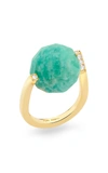 YAEL SONIA WOMEN'S ROCK LARGE TWIST AMAZONITE; DIAMOND 18K YELLOW GOLD RING,830922