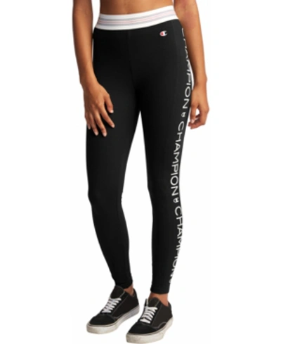 Champion Logo High-waist Full Length Leggings In Black