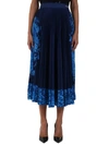 Valentino Delft Print Logo Waist Pleated Maxi Skirt In Blue