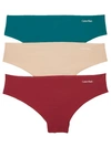 Calvin Klein Invisibles Thong 3-pack In Teal,bare,raspberry