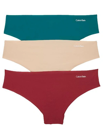 Calvin Klein Invisibles Thong 3-pack In Teal,bare,raspberry