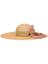 MAISON MICHEL CHECKED DETAIL DISTRESSED STRAW HAT