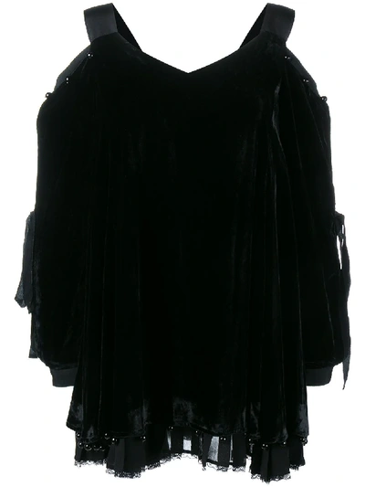 Adam Selman Sport Slit Sleeve Velvet Dress In Black