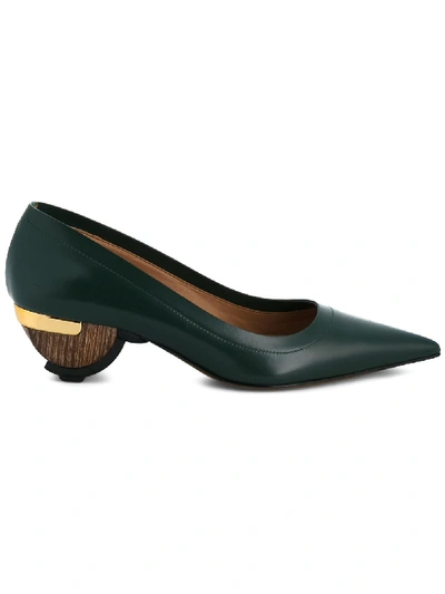 Marni Curved Heel Pointed Pumps In Green