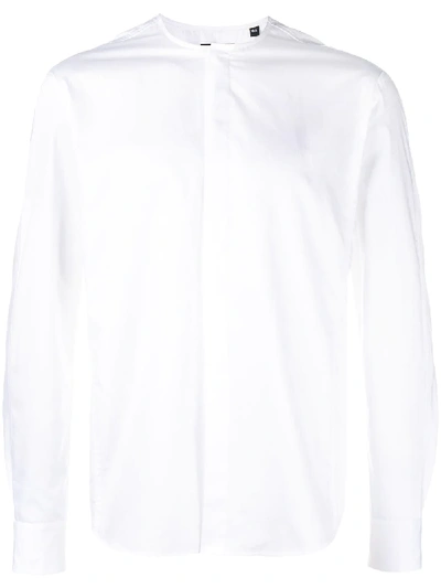 Curieux Collarless Button Down Shirt In White