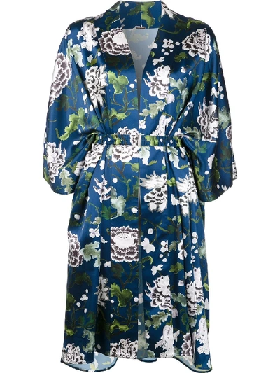 Adam Lippes Floral Print Silk Kimono Jacket In Blue