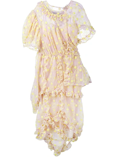 Simone Rocha Floral Embroidered Frill Dress In Pink | ModeSens
