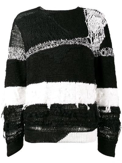 Ann Demeulemeester Distressed Stripe Jumper In Black