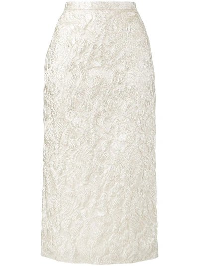 Rochas Floral Brocade Pencil Skirt In Metallic