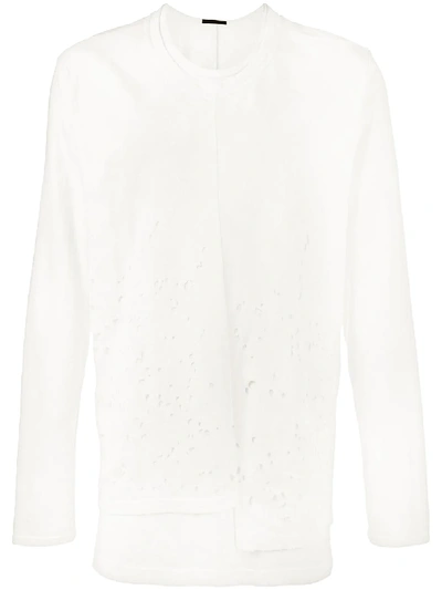 The Viridi-anne Langarmshirt In Distressed-optik In White