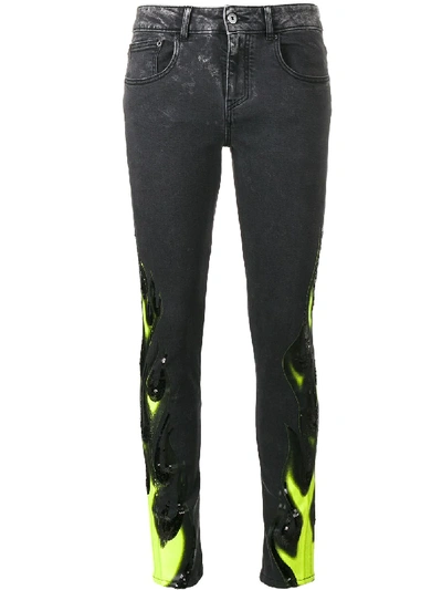 Filles À Papa Flame Print Skinny Jeans In Black