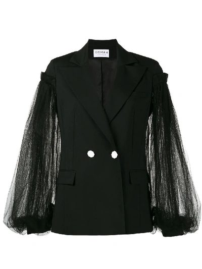 Osman Lace Sleeve Double Breasted Blazer In Black