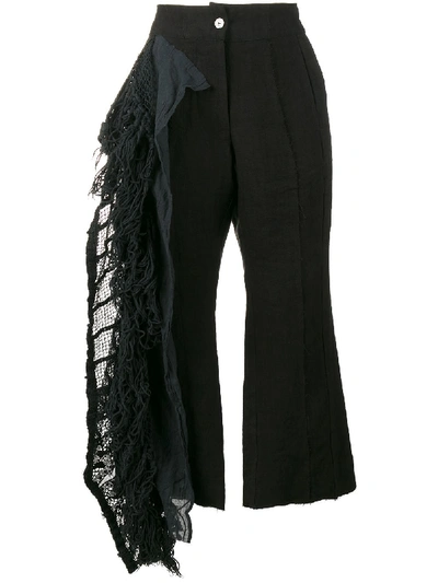 By Walid Lace-frill Cropped Trousers In Black