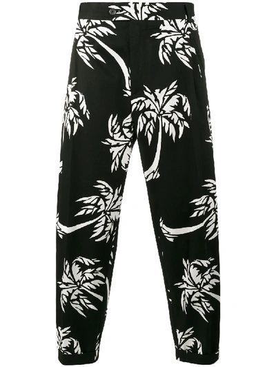Dolce & Gabbana Palm Tree Print Cropped Trousers In Black