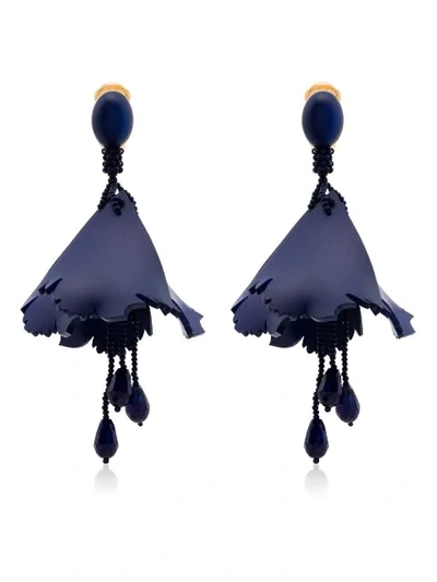 Oscar De La Renta Blue Impatiens Floral Drop Earrings