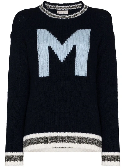Moncler Girocollo Logo Sweater In Blau