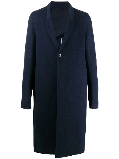 Rick Owens Long-sleeved Button Up Coat In Blue