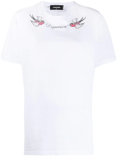 Dsquared2 Tattoo Neck Loose Fit T-shirt With Icon Logo In White