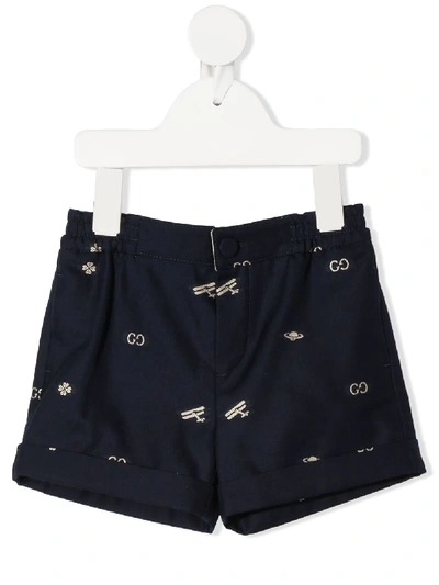Gucci Babies'  Symbols Embroidered Shorts In Blue
