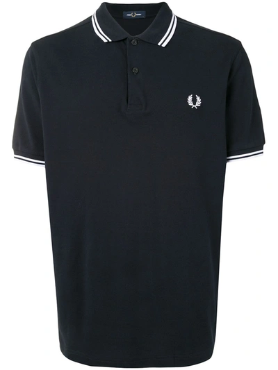Fred Perry Embroidered-logo Short-sleeved Polo Shirt In Dark Blue