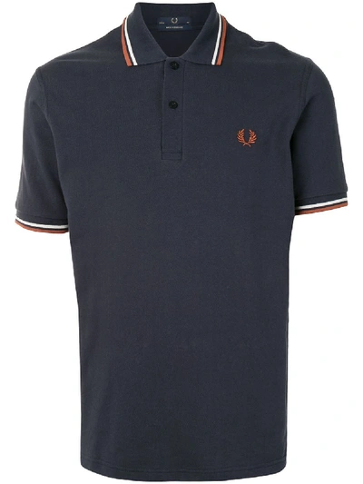 Fred Perry Stripe-trim Logo Polo Shirt In Blue