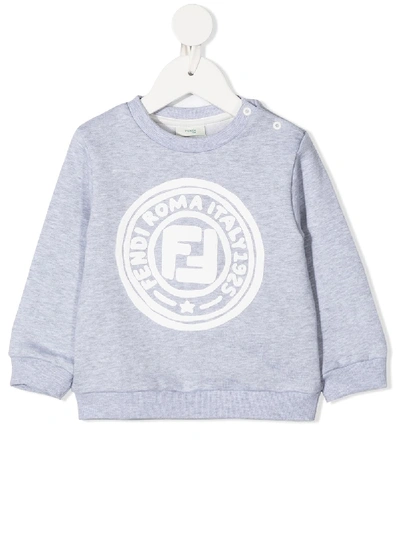 Fendi Babies' Round Logo Cotton Sweatshirt 6-24 Months In Grey