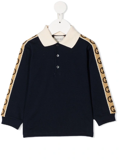 Gucci Babies' Intasia Gg Long-sleeves Polo Shirt In Blue