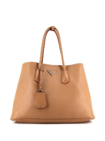 Pre-owned Prada Double Tote In Brown