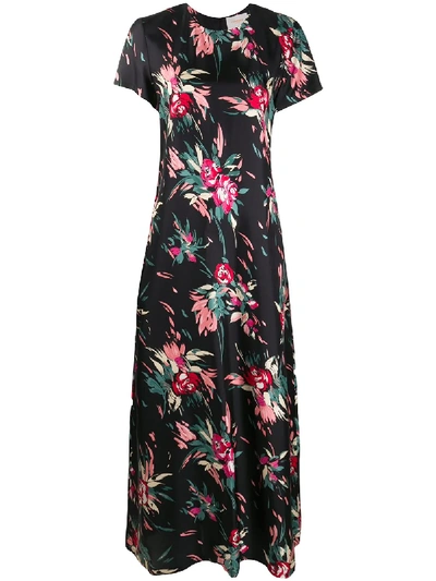 La Doublej Floral Swing Twill Silk Dress In Breezy Nero