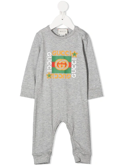 Gucci Babies' Grey Cotton Romper In Grigio