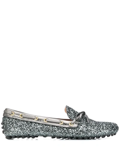 Car Shoe Glitter Loafers In Silver Colour