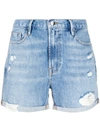 Frame Los Angeles Ripped Shorts In Blue