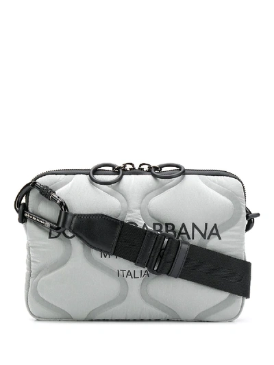 Dolce & Gabbana Logo Printed Quilted Shoulder Bag In Grey