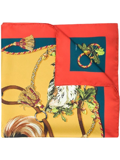 Dolce & Gabbana Pheasant Print Silk Scarf In Yellow