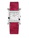 Hermes Women's Heure H 30mm Diamond, Stainless Steel & Alligator Strap Watch In Red