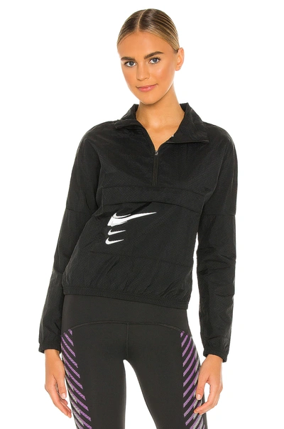 Nike Swoosh Run Jacket In Black & White