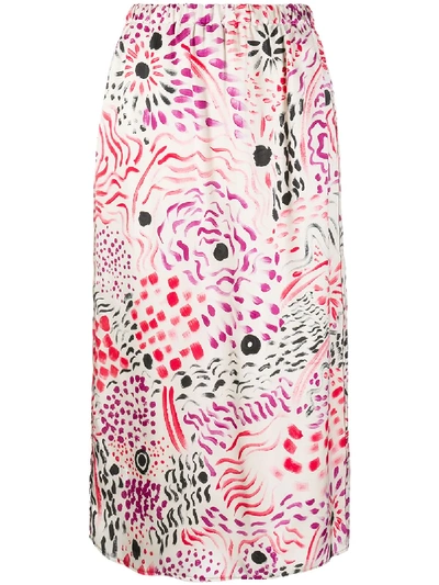 Marni Floral Print Straight Skirt In Red